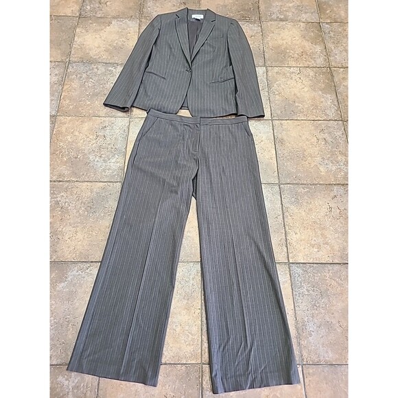 Calvin Klein Women's Brown Striped Suit Size 12, MSRP $348 - Picture 1 of 16